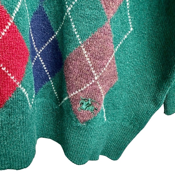 Vintage Burberrys 1990s Lambswool Argyle V Neck Sweater - Picture 3 of 5